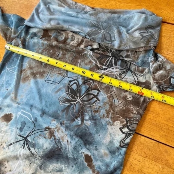 Petit Pois Draped Cowl Neck Doble Mesh Sheer Long Sleeve Blouse Boho Chic,Size S - Picture 8 of 11